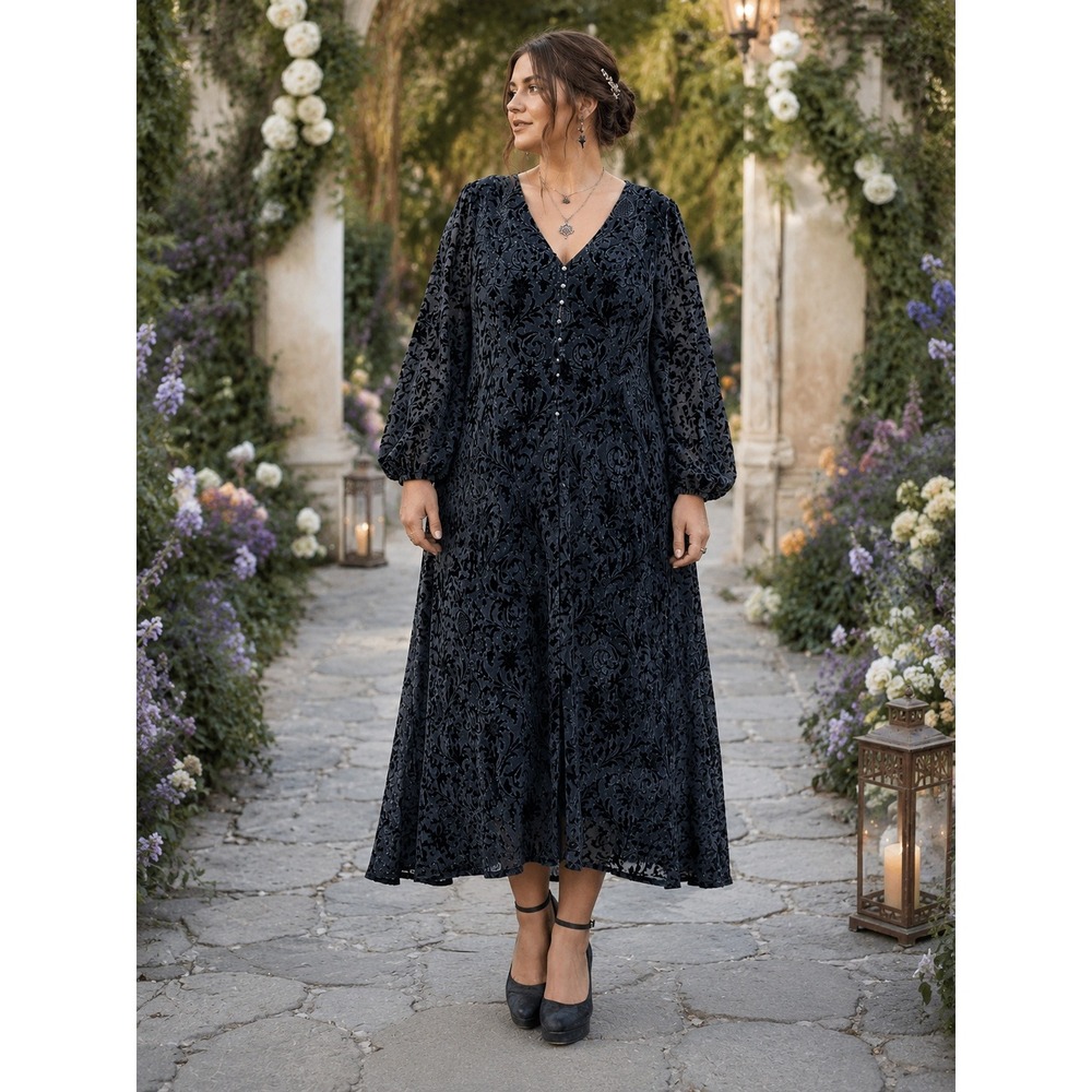 Nanette Lepore Velvet Burnout Dress Whimsigoth Victorian Witchy‎ Black Size 12